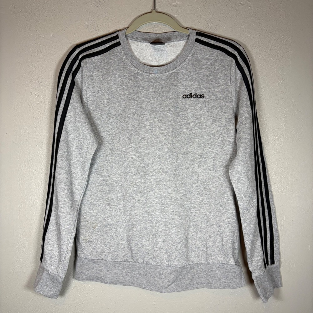 Adidas Essentials 3-Stripes Crewneck Sweatshirt Grey Black‎ DU0709 Womens S
